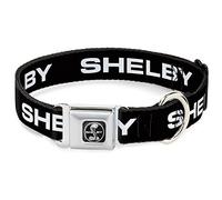 Carroll Shelby Pet Collar, Dog Collar Metal Seatbelt Buckle, Shelby Text Only Black White, 13 to 17 Inches 1.5 Inch Wide