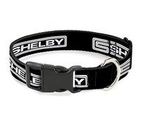Carroll Shelby Pet Collar, Dog Collar Plastic Buckle, Carroll Shelby CS Shelby Racing Logo Block Black White, 15 to 24 Inches 1.0 Inch Wide
