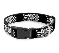 Carroll Shelby Pet Collar, Dog Collar Plastic Buckle, Shelby 60 Years Since 1962 Checker Black White, 15 to 24 Inches 1.0 Inch Wide