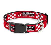Carroll Shelby Pet Collar, Dog Collar Plastic Buckle, Shelby 60th Anniversary Checker Red Black White, 13 to 17 Inches 1.5 Inch Wide