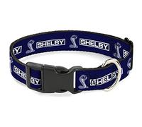 Carroll Shelby Pet Collar, Dog Collar Plastic Buckle, Shelby Box Logo and Super Snake Cobra Blue White, 13 to 17 Inches 1.5 Inch Wide