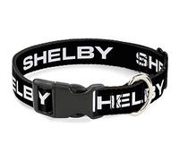 Carroll Shelby Pet Collar, Dog Collar Plastic Buckle, Shelby Text Only Black White, 9.5 to 14.5 Inches 0.5 Inch Wide
