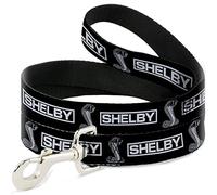 Dog Leash Shelby Box Logo and Super Snake Cobra Black White 4 Feet Long 1.5 Inch Wide