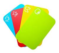 Carrollar Small Flexible Plastic Cutting Board Mats, Colored Mats With Food Icons, BPA-Free, Non-Porous, Gripped Back and Dishwasher Safe, Set of 4 (7.5x11.4inch)