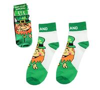 Carrolls Irish Gifts Laughing Leprechaun St. Patrick's Day Socks with Ireland Text and Green Heels, White Colour