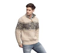 Carrolls Irish Gifts Men's Half-Zipped Jacquard Sweater with Celtic Knitted Design, Charcoal Colour