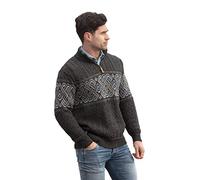 Carrolls Irish Gifts Men's Half-Zipped Jacquard Sweater with Celtic Knitted Design, Charcoal Colour