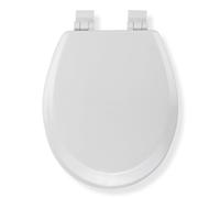 Croydex Carron Wooden Toilet Seat - Soft Close and Adjustable Hinges with No Movement Grip Pad Technology, Antibacterial Treated Surface and All Fittings Included (White Wood)