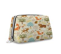 Carroon Animal, Makeup Bag Cosmetic Bag,Animals of The Woods in Pastel,Leather Organizer Make Up Bag Reusable Toiletry Bag,Multicolor,M