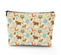 Carroon Animal,Makeup Bags Travel Makeup Bag,Animals of The Woods in Pastel,for Women Large Cosmetic Bag Linen Makeup Organizer Toiletry Bags Purse Pouch,Multicolor,7x9in