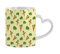 Carrot & Broccoli Vegetable Pattern Coffee Tea Cocoa Soup Daily use Mug Birthday Party gage Keepsake Funny C Handle Unique Ceramic Cup Mug. (White Heart Handle Mug)