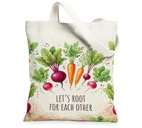 Carrot Canvas Tote Bag for Women, Spring Organic Radish Leafy Greens Spring Green Washable Reusable Grocery Bags Ideas for, Green, 13x15 Inch
