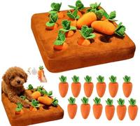 Carrot Dog Toy with Snuffle Mat, 12 Pcs Plush Carrots Interactive Dog Puzzle Toy for Small Medium Large Dogs, Carrot Garden Pet Stress Relief Toy for Indoor Play (Brown)