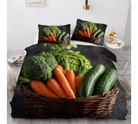 Carrot Duvet Cover Double Cucumber Bedding Quilt Cover 3 Pcs, 3D Broccoli Print Reversible Bedding Set Ultra Soft Brushed Microfiber Bed Set Bedroom Decor, 2 Pillowcases 3147e