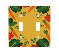 Carrot Kitchen Double Light Switch Cover Plate, Rustic Organic Bells Pepper Leafy Greens Harvest Yellow Plastic Standard Size Toggle Light Switch Cover for Living Room Bedroom Home Office Decor
