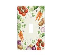 Carrot Kitchen Single Light Switch Cover Plate, Farmhouse Rustic Tomatoes Cucumber Harvest Green Plastic Standard Size Wall Switch Plates Accents for Home Living Room Bedroom Bathroom Decor (Single)
