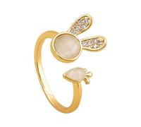 Carrot Open Statement Rings For Women Sparkling Stone Animal Bunny Adjustable Stacking Finger Promise Ring Fashion Holiday Jewelry Accessorie Ring That Turns into A Bracelet (Gold, One Size)