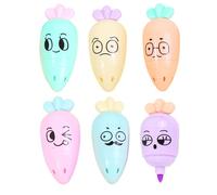 Carrot Shaped Highlighters - 6 Pack Multi-Colored Marker Set - 2.49 Inches Quick-Dry Chisel Tip Bright Markers - Ideal School Supplies For Kids, Adults, Coloring, Students, Teachers