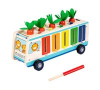 Carrot Sorting Game - Children's Color and Shape Puzzle Toy for Learning | Wooden Bus Design Shape Sorter with Fun Carrots Harvest Theme for School Home Camping Park, 11.14x4.25x4.45 inches
