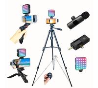 Carrotech for iPhone Vlogging Kit, Vlogging Kit for Andriod Phone with Two Tripods RGB Light Lavalier Microphone Remote for YouTube Tiktok Content Creator (Total Height 20 in to 50 in)