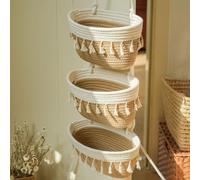 Carroterr 3 Tier Wall Mounted Woven Hanging Basket, Over the Door Hanging Basket, Decorative Storage Hanging Closet Removable, Storage basket Decorative Kitchen Hanging Organizer Bathroom