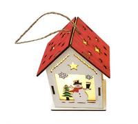 Carroterr Christmas Wooden House Pendant, Hand Carved Detail Warm Light Cottage Pendant Accessory, LED Luminous Wood House Ornaments, for Christmas Party Craft Gift