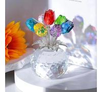 Carroterr Crystal Rose Bouquet Flower Figurine, A Timeless Symbol of Elegance and Love, 3D Glass Flowers Collectible Figurines with Stems, G-lass Rose Romantic Gifts for Women Mom on Birthday