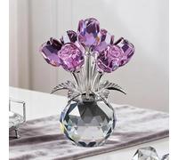 Carroterr Crystal Rose Bouquet Flower Figurine, A Timeless Symbol of Elegance and Love, 3D Glass Flowers Collectible Figurines with Stems, G-lass Rose Romantic Gifts for Women Mom on Birthday