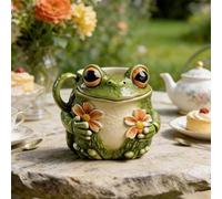 Carroterr Cute Frog Flower Mug, 3D Ceramic Frogs Flower Coffee Cup, Pastoral Style Green Tea Cup for Frogs Lovers, Home Kitchen Drinkware for Coffee, Milk, Hot Chocolate
