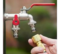 Carroterr Double Outside Tap Kit, 90 Degree Angle Double Valve Brass Water Tap, Double Outlet Garden Tap, 1/2" Red Handle Faucet, Universal Water Tap for Garden, Household Industry