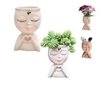 Carroterr Face Planter Pot With Heart Hands, Unique Resin Head Planter, Decorative Makeup Brush Holder, Head Planters for Indoor Plants With Drainage Hole, Gardening Gifts for Women Mom Teacher