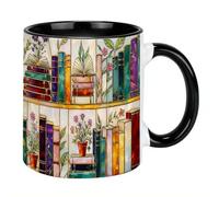 Carroterr Stained Glass Bookshelf Art CoffeeMug, Elegant Library Coffee Cup, Artistic Reading Theme Ceramic Mug, Floral Bookshelf Coffee & Tea Cup, Artistic Book Lover Artwork Mug for Daily Use