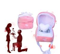 Carroterr Valentines Plush Ring Box for Proposal Engagement Promise, Pink Plush Love Heart Box, Romantic Couples Toy Hide Surprise Oversized Ring Boxs, Oversized Faux Diamond for Girls Women Wife