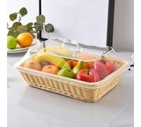 Carroterr wicker basket with acrylic lid, woven bread basket wicker bread basket, Wicker Basket With Lid for Food, Food Baskets for Serving Vegetable Snacks Tabletop Restaurant Kitchen Display