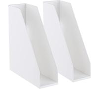 carrotez Open Front Magazine File Holder, Plastic Magazine Rack, Vertical File Organizers for Desk, Office Organization Essentials, 10.8" x 3.7" x 12.6" - 2 Pack, White
