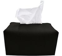 carrotez Tissue Box Cover, [Refined] Modern PU Leather Rectangular Tissue Box Holder - Decorative Holder/Organizer for Bathroom Vanity Countertop, Night Stands, Office Desk 9.5"X5"X5" - Black