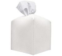 Carrotez Tissue Box Cover, Refined Modern PU Leather Square Holder - Decorative Holder/Organizer for Bathroom Vanity Countertop, Night Stands, Office Desk & Car 5"X5"X5" White