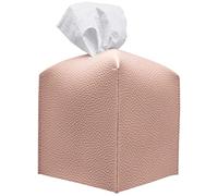 carrotez Tissue Box Cover, [Refined] Modern PU Leather Square Tissue Box Holder - Decorative Holder/Organizer for Bathroom Vanity Countertop, Night Stands, Office Desk & Car 5X5X5 - Rose Pink
