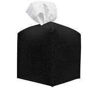 carrotez Tissue Box Cover, [Refined] Modern PU Leather Square Tissue Box Holder - Decorative Holder/Organizer for Bathroom Vanity Countertop, Night Stands, Office Desk & Car 5X5X5 - Black
