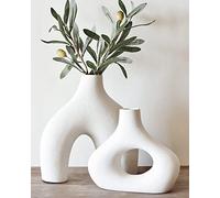 Carrot's Den Donut Vase, Set of 2 - Minimalist Nordic, White Ceramic Hollow Donut Vase Decor | Table Centerpiece, Olive Plant, Wedding, Living Room, Bookshelf, Office, Modern Home, Entryway, Console