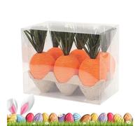 Carrots Easter Decor - Fake Vegetables Craft Supplies, 6x Artificial Orange Root Vegetable, Foam Filled Velvet Coated Prop, Wired Green Top Stem | Arrange For Spring Table Centerpiece Basket Wreath