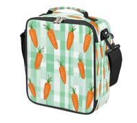 Carrots Green Check Pattern Kids Lunch Bag for Boys Girls, Reusable Insulated Leakproof Lunch Box with Shoulder Strap, Toddler Cooler Tote for School Picnic Travel Beach Hiking Fishing