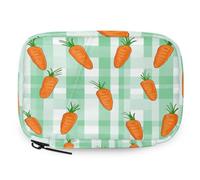 Carrots Green Check Pattern Pill Organizer Travel Medicine Case with Zipper Daily Vitamin Storage Bag Portable 8 Slot Weekly Pill Box Supplement Holder for Home Office Gym Travel