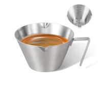 carrottimes 1Pc Stainless Steel Espresso Cups, Double Spout Metal Measuring Cup with Dual Scale, Espresso Shots Cup with Handle, 3.4oz/100ml