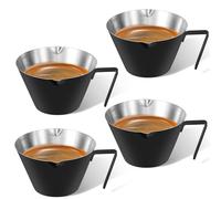 carrottimes 4 Pcs Stainless Steel Espresso Cups with Handle, Double Spout Metal Measuring Cup with Dual Scale, Espresso Shot Cup with V-Shaped Mouth, 3.4oz/100ml (Black)