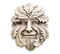 Carruth Studio, Green Man Wall Plaque Figurine, Original Sculpture Handcrafted in Stone, Artisan Made