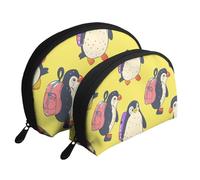 Carry A Bag to School Penguin Printed Makeup Bags 2-Piece Portable Shell Travel Toiletry Bag