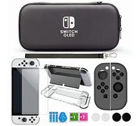 Carry Case Compatible with Nintendo Switch OLED Model 2021, Accessory Pack with Screen Protector, Transparent Cover for Switch-Pro Controller, Silicone Case for Joy-Con and 4 Thumb Grip Caps
