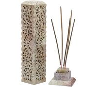 Carry Me Handmade Marble Soapstone Incense Stick Burner | Candle Stick Holder | Tea Light Burner - Perfect Floral Carving for Gifting. Decorative Home and Kitchen Decor (3 x 3 x 11 Inches)