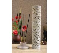 Carry Me Marble Soapstone Incense Stick Holder | Candle Burner | Tea Light Holder - Perfect Handmade Floral Carving for Gifting. Decorative Home and Office Decor.(3 x 3 x 11 Inches)
